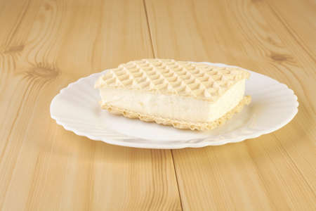 Ice cream on a white plate Wafflesの写真素材