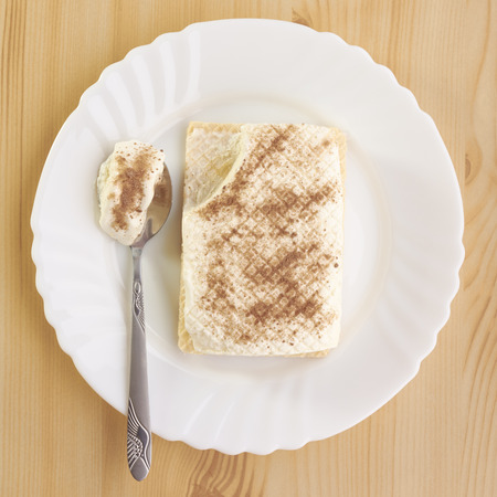 Ice cream on a white plate Waffles