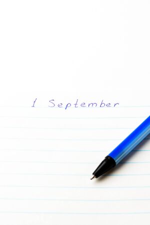 Caption 1 September ballpoint pen in a school notebookの写真素材