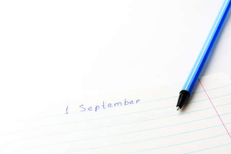 Caption 1 September ballpoint pen in a school notebookの写真素材