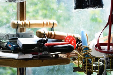 Tools on the window sill in the workshop