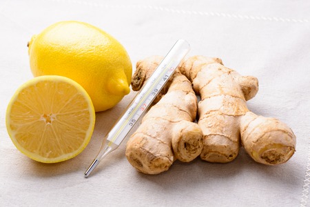 Remedies against colds and flu lemon gingerの写真素材