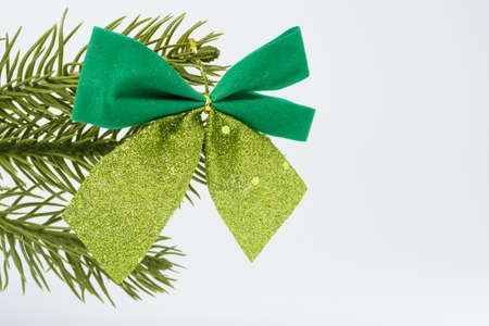 Toys and spruce branches on a white backgroundの写真素材