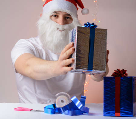 Pope in Santa hats Christmas gift packsの写真素材