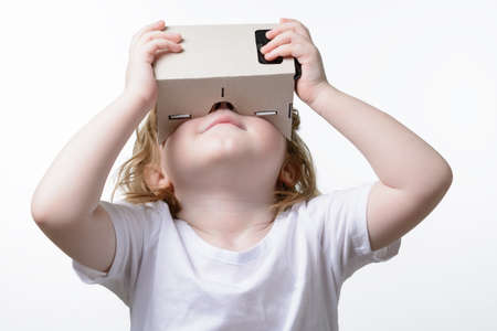 A child playing a virtual reality glassesの写真素材
