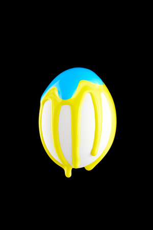 White egg drenched colors on a black backgroundの写真素材