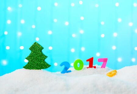 The figures in 2017 are in the snow, and the number 6 is in the sideの写真素材