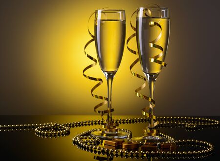 Two glasses of champagne and New Year decorations from 2017の写真素材