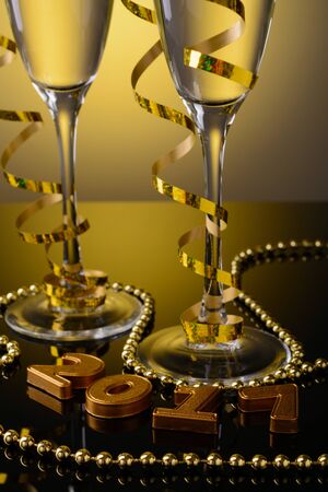 Two glasses of champagne and New Year decorations from 2017の写真素材