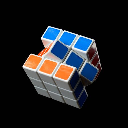 Almetyevsk City, Russia - February 7, 2017: Toy Rubik's cube on a black backgroundのeditorial素材