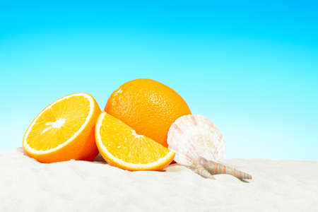 Oranges on the sandの写真素材
