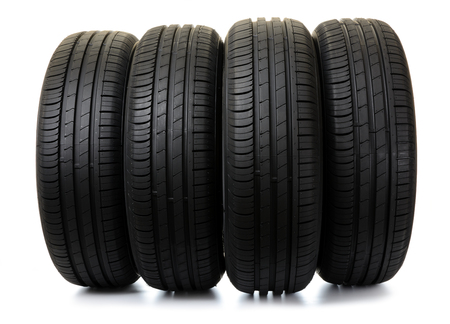 Car tires on white backgroundの写真素材