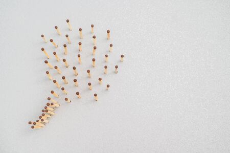Whole matches on a gray background. The concept of stopping the spread of coronavirus. Keep social distance. Stop 2019-nCov. Copy space, Top view.の写真素材
