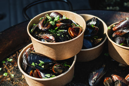 Seafood Street Festival: Fresh Oysters, Shrimp, and Crab Delicacies in a Vibrant Outdoor Market.の写真素材