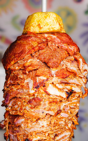 Rotating Kebab on a Grill: Roasting Lamb and Shwarma at a Street Food Festival.の写真素材