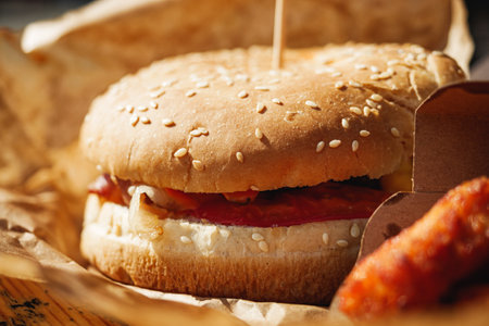 Street Festival Feast: Fast Food Favorites with Burgers, Nuggets, and Cheeseburgers.の写真素材
