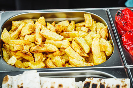 Street Food Festival: Organic Grilled Potato Fries at a Summer Feast.の写真素材