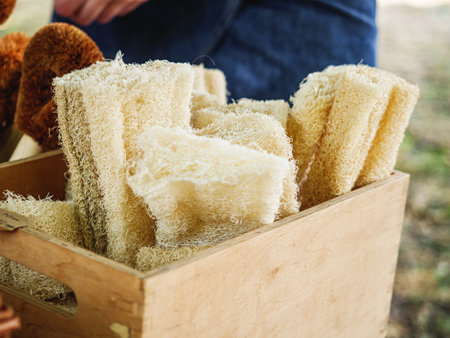 Handmade Lufa Soaps: Eco-Friendly and Aromatic Wellness at the Street Festival.の写真素材