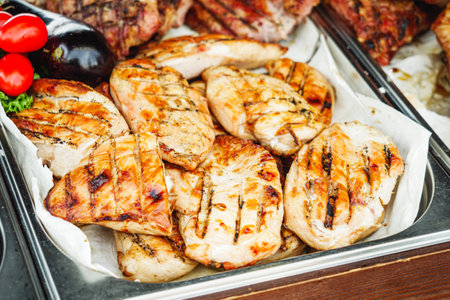 Grilled Chicken and Fresh Vegetables at the Summer Street Food Festival.の写真素材