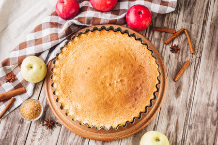 Traditional Apple Pie Charlotte: Delicious and Homemade on a Rustic Wooden Table.の写真素材