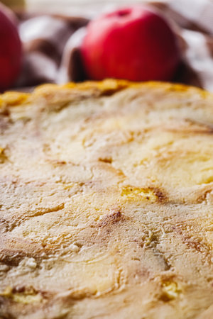 Traditional Apple Pie Charlotte: Delicious and Homemade on a Rustic Wooden Table.の写真素材