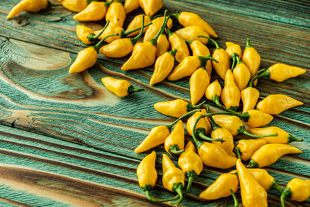 Aji Limo Pepper (Lemon Drop Pepper): Fresh and Spicy Yellow Chili Peppers.の写真素材