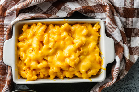 Delicious Homemade Cheddar Mac and Cheese in a Bowl with Creamy Sauce and Tasty Noodles.の写真素材