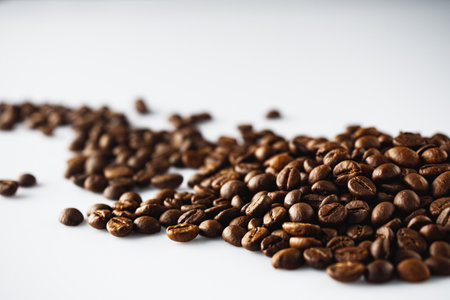 Roasted Coffee Beans with Rich Aroma and Caffeine for Fresh Espresso and Cappuccino.の写真素材