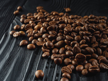 Roasted Coffee Beans with Rich Aroma and Caffeine for Fresh Espresso and Cappuccino.の写真素材