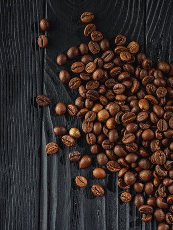 Roasted Coffee Beans with Rich Aroma and Caffeine for Fresh Espresso and Cappuccino.の写真素材