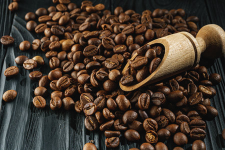 Roasted Coffee Beans with Rich Aroma and Caffeine for Fresh Espresso and Cappuccino.の写真素材