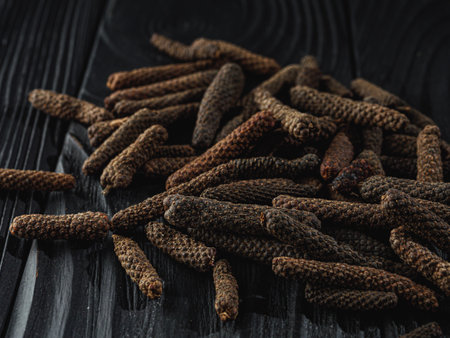 Fragrant Long Pepper Piper Longum Aromatic Spice for Organic Cuisine and Natural Ingredients.の写真素材