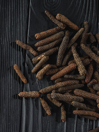 Fragrant Long Pepper Piper Longum Aromatic Spice for Organic Cuisine and Natural Ingredients.の写真素材