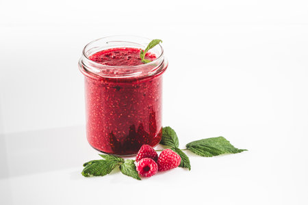 Fresh Raspberries: Juicy, Ripe Berries for a Healthy Summer Snack on a white background.の写真素材