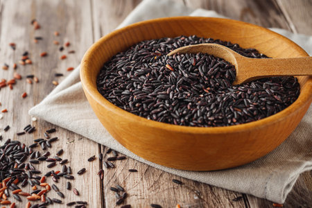 Rice Varieties Black Red White Basmati Polished Glutinous Organic Healthy Vegetarian Nutrition Diet Protein.の写真素材