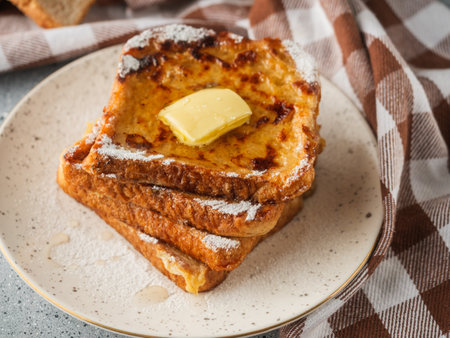 French Toast with Honey and Butter, Sweet Breakfast Delight, Delicious and Tasty Morning Treat.の写真素材