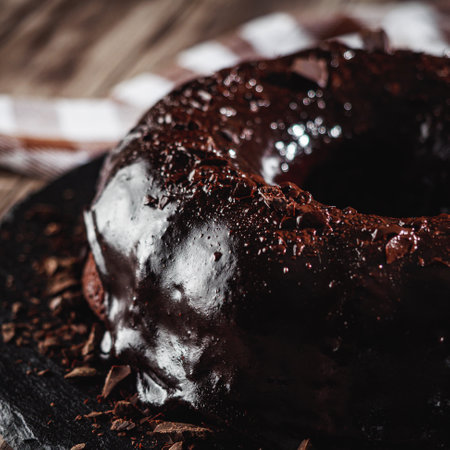 Chocolate Vanilla Marble Cake with Ganache Glaze A Decadent and Beautiful Dessert.の写真素材