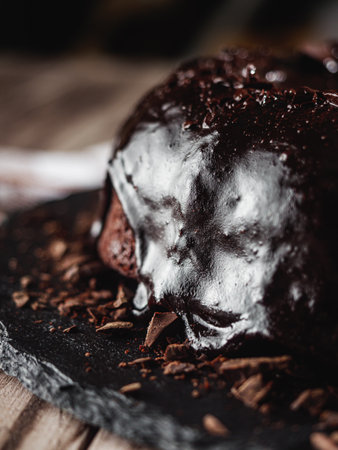 Chocolate Vanilla Marble Cake with Ganache Glaze A Decadent and Beautiful Dessert.の写真素材