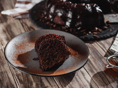 Chocolate Vanilla Marble Cake with Ganache Glaze A Decadent and Beautiful Dessert.の写真素材