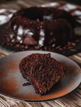 Chocolate Vanilla Marble Cake with Ganache Glaze A Decadent and Beautiful Dessert.の写真素材