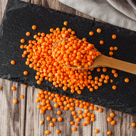 Red Lentils Pile Organic Legume Vegetarian Protein Healthy Diet Nutrition Raw Vegan Food Beans Seed Grain.の写真素材