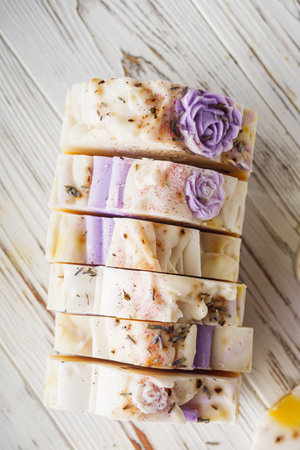 Handmade Organic Herbal Soap Natural Aromatherapy for Skin Care and Wellnessの写真素材