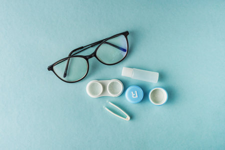 Vision Correction Concept Contact Lenses, Glasses, and Eyecare for Clear, Healthy Sightの写真素材