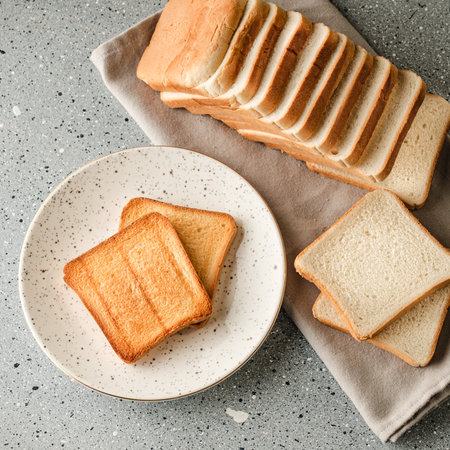 Toasted Sandwich with Buttered Bread Perfect Breakfast or Snack Delightの写真素材