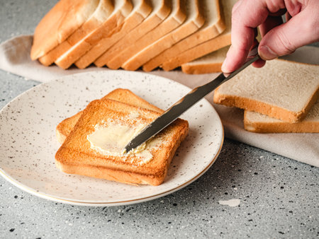 Toasted Sandwich Maker with Buttered Bread Perfect Breakfast or Snack Delightの写真素材