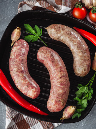 Raw and Grilled Sausage Gourmet BBQ Meat.の写真素材