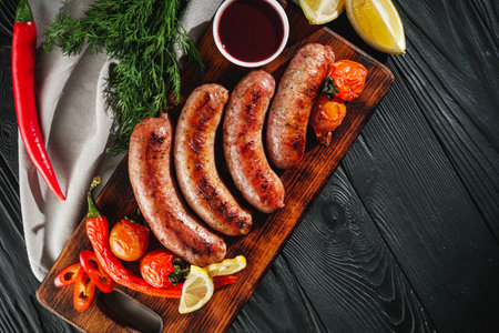 Raw and Grilled Sausage Gourmet BBQ Meat.の写真素材