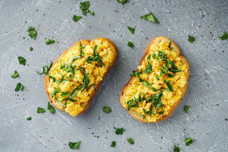 Scrambled Eggs on Toast: A Simple and Delicious Breakfast.の写真素材