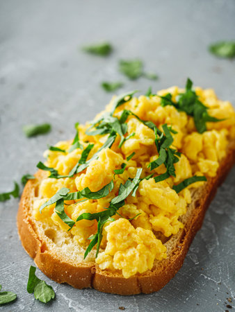Scrambled Eggs on Toast: A Simple and Delicious Breakfast.の写真素材