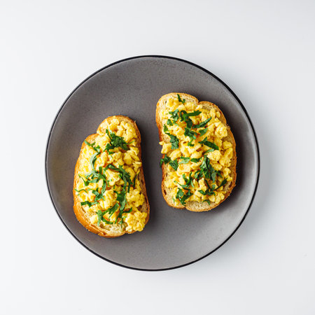 Scrambled Eggs on Toast: A Simple and Delicious Breakfast.の写真素材